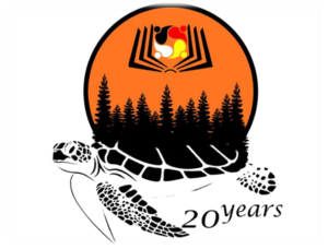 Orange logo with turtle