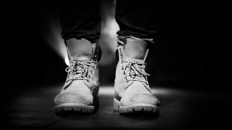 Black and white image of work boots